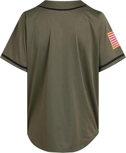 Camiseta de Béisbol Unisex de Manga Corta, Color Verde Oliva, Cierre de Botones, Parche con la Bandera Estadounidense, Nombre del Equipo Impreso, Corte Regular, Deportiva para Adultos - Product Image 2
