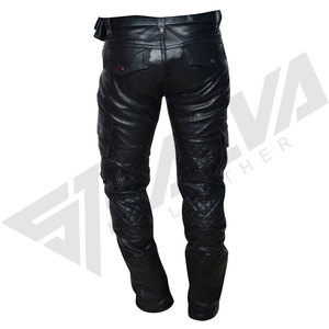 Pantalon Moto Homme Noir en Cuir Écologique Enduit PU Coupe Droite Taille Mi-Haute Fermeture Éclair Multiples Poches Léger - Product Image 3