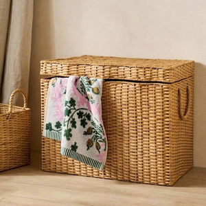 Natural Rattan Ripple Wicker Storage <b>Basket</b> Handmade Wicker <b>Laundry</b> Hamper Organizer For Bedroom Kids Room Decor Home Decor - Product Image 1