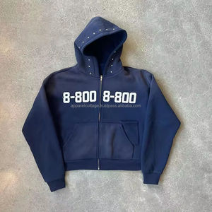 Venta al por mayor de sudaderas con capucha de fabricante personalizado 500 GSM Puff impreso con cremallera completa lavado ácido Boxy Fit Your Own Brand Logo Vintage Hoodies - Product Image 3