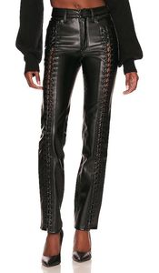 Pantalon gothique noir en cuir véritable à lacets, taille haute, écologique, coupe skinny, longueur intégrale, pour clubwear et streetwear - Product Image 4