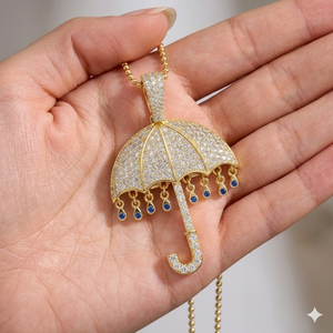 Collier fin personnalisé, design tendance, en argent 925, avec petit pendentif parapluie et diamant de laboratoire, pour enfants - Product Image 5