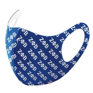 Masque facial 3D respirant Zeta Phi Beta pour l'été, bleu royal, imprimé avec des lettres grecques, léger, réutilisable, en mélange de coton - Product Image 1