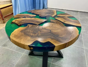 Best Selling <b>Small</b> Size Green Epoxy Resin River Round Wooden <b>Coffee</b> <b>Table</b> Top Unique Handmade <b>Table</b> Top Home Decor - Product Image 2