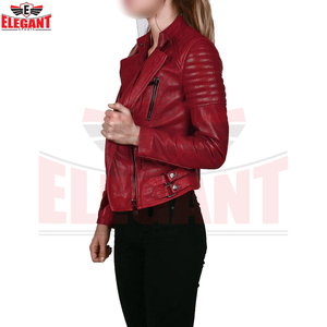 Full Maroon Color Hand Made Factory Rate Unique Design New Adult <b>Women</b> Wear Leather Jackets <b>Women's</b> Genuine Leather Jacket - Product Image 3