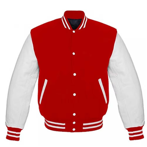 Chaqueta universitaria de cuero personalizada con letras bordadas, estilo béisbol, sin cuello, para hombre. - Product Image 4