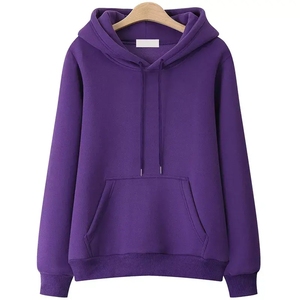 Sudadera con Capucha Unisex Morada, Color Sólido, Felpa de Algodón, Informal, para Otoño, con Bolsillo Delantero, Corte Regular - Product Image 1