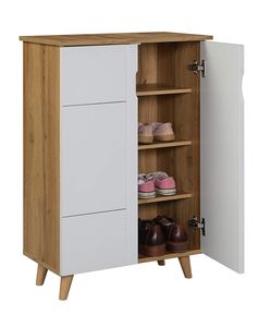 Zapatero de madera de ingeniería de 2 puertas Saleem International (roble Wotan y blanco). Acabado Mate - Product Image 1