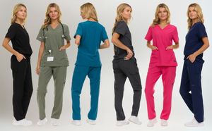 Blouse médicale noire à col en V et manches courtes pour femme, avec poches sur le devant, uniforme d'hôpital, tunique médicale en coton et polyester pour infirmière - Product Image 4