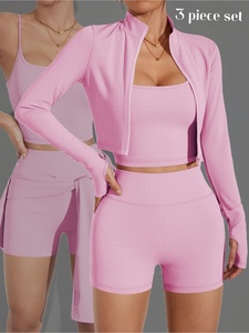 Ensemble de vêtements de yoga de luxe Atlaset en trois pièces pour femmes, vêtements de sport, soutien-gorge de sport sans couture, leggings taille haute, veste, OEM ODM, couleur personnalisée - Product Image 5