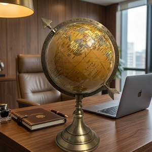 ลูกโลกตั้งโต๊ะตกแต่งพร้อมฐานทองเหลืองและลูกโลกพลาสติกสำหรับบ้านและโต๊ะทำงาน |   ลูกโลกตั้งโต๊ะสำหรับตกแต่งภายใน - Product Image 3