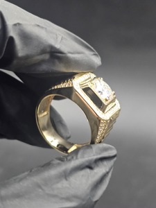 Luxury Hip Hop Square Center Stone <b>Ring</b> <b>925</b> <b>Silver</b> 14K Yellow Gold Plated Bling Statement Fashion Jewelry for Men <b>Ring</b> - Product Image 3