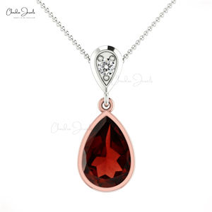 Produits Tendances : 2 Pendentifs Goutte d'eau 9x6mm en Grenat Doré avec Diamant Blanc Naturel – Pendentifs Fins pour Mariage, Vente en Gros et Lots en Vrac - Product Image 2