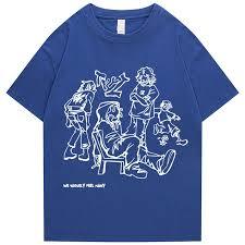 T-shirt graphique à personnage dessiné à la main, style Indie Art, coupe oversize, motif ligne blanche, streetwear, coupe carrée, illustration minimaliste - Product Image 2