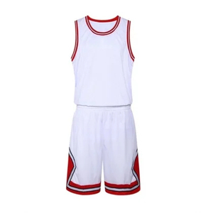 Ensemble d'uniformes de basket-ball blanc et rouge, débardeur sans manches avec short, respirant, 100% polyester, impression sublimée, adulte unisexe - Product Image 1