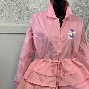 Jack and Jill Ladies Peplum <b>Line</b> Jacket Pink Zip Front Casual Fashion Ruffle Hem Stylish Women Outerwear <b>Coat</b> - Product Image 1