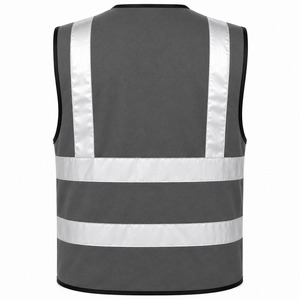 2026 Reflective Safety Vest With Multiple Pockets Grey Color Breathable <b>Mesh</b> Zipper Closure Road Worker Uniform Wholesale - Product Image 4