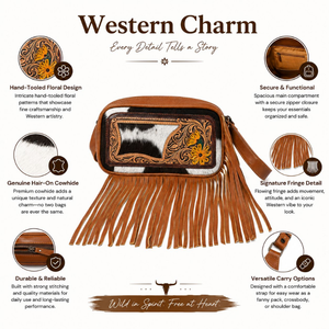 Sac bandoulière artisanal en cuir de vachette à poils, avec franges, style western, motif floral, pour femme, idéal pour les voyages et l'usage quotidien - Product Image 5