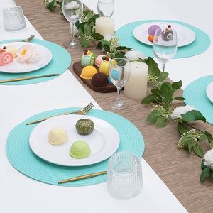 Set di 6 Tovagliette Rotonde da 15 Pollici in Cotone e Poliestere Lavabili, Intrecciate, per Tavola da Pranzo (Aqua 6) - Product Image 3