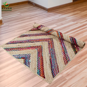 Tapis artisanal coloré, minimaliste et confortable, en fibres de jute et coton, tapis sur mesure d'Inde - Product Image 3