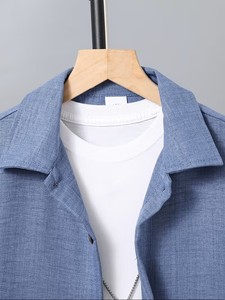Ropa para niño en oferta, conjunto de primavera, verano y otoño, camisa de tela tejida con botones y pantalones cortos con cintura elástica. - Product Image 3