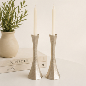 <b>Silver</b> Taper Candle Holder Set of 2 Modern Hammered Metal <b>Candlestick</b> Stand for Wedding Centerpieces and Hotel Table Decor - Product Image 6