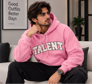 <b>Men's</b> Shamsher Sports Custom <b>Pink</b> Pullover Hoodie Chenille Varsity Lettering Kangaroo Pocket Fleece Fabric Breathable - Product Image 3