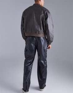 Veste en cuir PU lavé surdimensionnée de haute qualité pour hommes, coupe ample, avec col, coupe-vent - Product Image 1