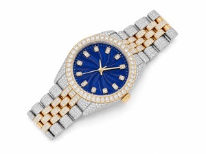 Reloj de Diamantes Unisex de Lujo, Caja de Acero Inoxidable, Esfera Azul, Movimiento de Cuarzo Analógico, Cierre Desplegable de Cristal, 44 mm, Estilo Buceo - Product Image 4