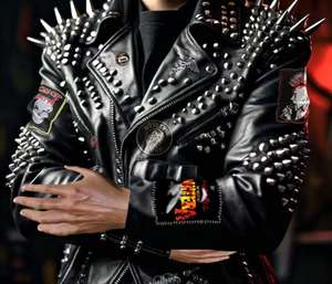 Chaqueta de cuero de vaca con remaches y tachuelas estilo gótico punk en combinaciones de colores personalizadas con cremallera, chaqueta de cuero para motocicleta. - Product Image 4