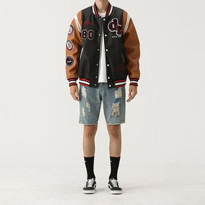 <b>Men's</b> PU Sleeves Varsity Baseball Letterman <b>Jackets</b> Contrast Sleeve Cheap Price Varsity <b>Jacket</b> Chenille Embroidery <b>Bomber</b> Coat - Product Image 1
