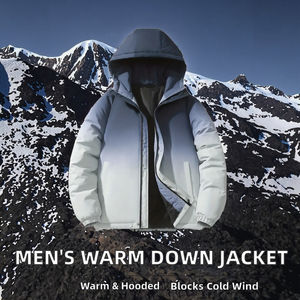 Chaqueta Acolchada Corta con Capucha para Hombre, Informal, de Invierno, Blanca, Rellena de Poliéster, con Cuello Alto, para Actividades al Aire Libre, Montañismo y Estudiantes - Product Image 2