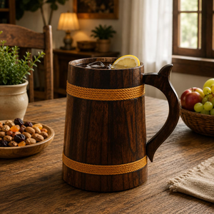 Jarra de Cerveza de Madera con Asa para Bar en Casa, Taza de Madera Hecha a Mano Estilo Vintage, Jarra de Cerveza para Fiestas y Festivales, Utensilios de Bar - Product Image 2