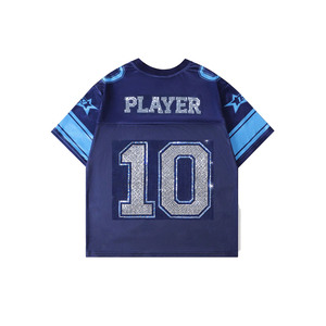 Jersey de Fútbol Americano para Mujer, Malla Azul Oscuro con Pedrería Premium, Ropa Urbana, Logotipo Personalizado, Producción al por Mayor OEM - Product Image 3