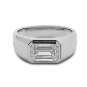 Bague de mariage masculine en or blanc 14 carats avec diamant de laboratoire taille émeraude 3 carats serti clos, bande conique, certifiée IGI - Product Image 3