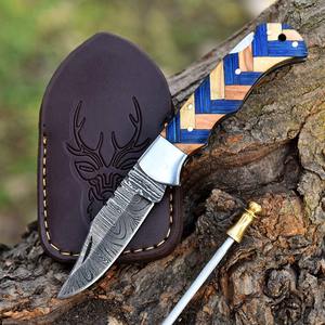 Navaja Plegable de Acero de Damasco de Alta Calidad con Logotipo Personalizado, con Funda de Cuero de Lujo, para Camping y Caza, Envío Directo - Product Image 5