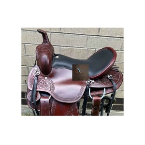 Brown Leather Western Barrel Racing Horse Saddle Floral <b>Hand</b> Carved Black Softy Seat Latigo Straps With Tack Set 10" -18" Inch - Product Image 2