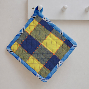 100% support de pot de style à carreaux de qualité fiable matériel de coton recyclé fait des supports de pot pour le fournisseur de cuisine en Inde - Product Image 1