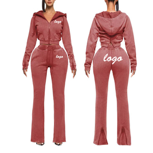 Conjunto de Chándal Vintage de Algodón Desgastado con Lavado Ácido para Mujer, Sudadera con Capucha y Pantalones de Chándal de Dos Piezas con Diseño Sólido - Product Image 3
