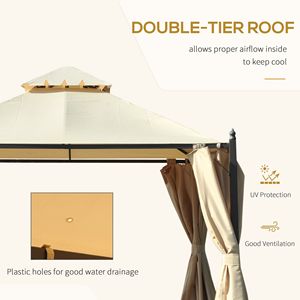 Gazebo de Acero para Patio Exterior de 10 x 10 con Techo de Dos Niveles y Cortinas de Poliéster para Privacidad, Diseño Grande, Toldo y Pérgola - Product Image 5