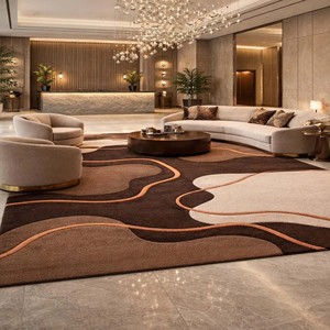 Tapis de luxe géométrique neutre marron en laine tuftée à la main, tapis moelleux moderne pour salon, chambre à coucher, décoration intérieure nordique - Product Image 1