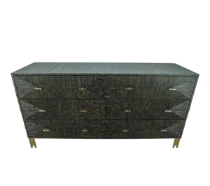 Mueble Funcional para Dormitorio o Sala de Estar, Diseño Moderno Hecho a Mano, Aspecto Antiguo, Modelo Daphoco, en MDF con Imitación de Piel de Cordero y Rafia, Detalles en Latón - Product Image 2