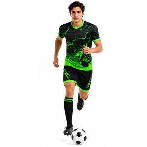 Ensemble maillot et short de football pour homme, imprimé lion noir et vert, sublimé, col en V, anti-humidité, uniforme sportif toutes saisons - Product Image 2