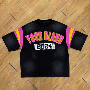 T-shirt noir surdimensionné pour homme, manches courtes, col rond, style streetwear, impression personnalisée, logo, bordure contrastée, 100% coton jersey - Product Image 5