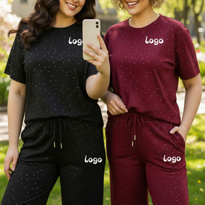 Conjunto Deportivo Personalizado con Logotipo para Mujer, Estilo Hip Hop, Manga Corta, Cuello Redondo, Estampado de Puntos, Pantalones Holgados con Cordón Ajustable, Transpirable - Product Image 6