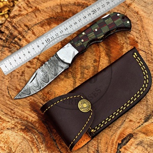 Couteau pliant artisanal Damas à pointe droite, manche en bois personnalisé, pochette en cuir pour chasse, vente en gros, fournisseur OEM EDC - Product Image 2
