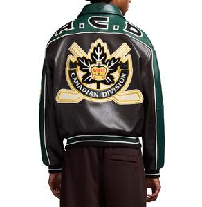 Chaqueta Varsity Verde y Negra para Hombre Avirex, Diseño con Parches Bordados, Cuello Camisero, Estilo Casual de Cuero, para Otoño - Product Image 2