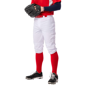 Men <b>Baseball</b> Pants White With Red Socks And Glove Moisture Wicking Full Sleeve Uniform Trousers Button Fly Pockets - Product Image 1