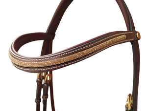 บังเหียนหนังอังกฤษพรีเมี่ยมตกแต่งด้วยพลอยเทียมและอุปกรณ์ทองเหลืองปรับแต่งได้สำหรับการฝึกซ้อมและการแข่งขัน - Product Image 3