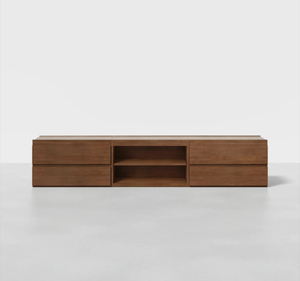 Minimalist Solid Teak Wood <b>TV</b> <b>Stand</b> Media Console Cabinet with Four Drawers Open Shelf Entertainment Center Furniture - Product Image 1